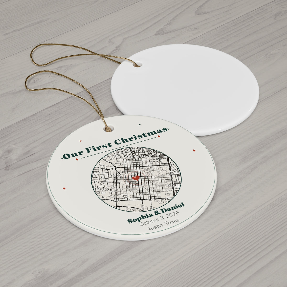 Personalized Newlywed First Christmas Ornament, Custom Our First Christmas Map Ornament with Couple Names and Wedding Date