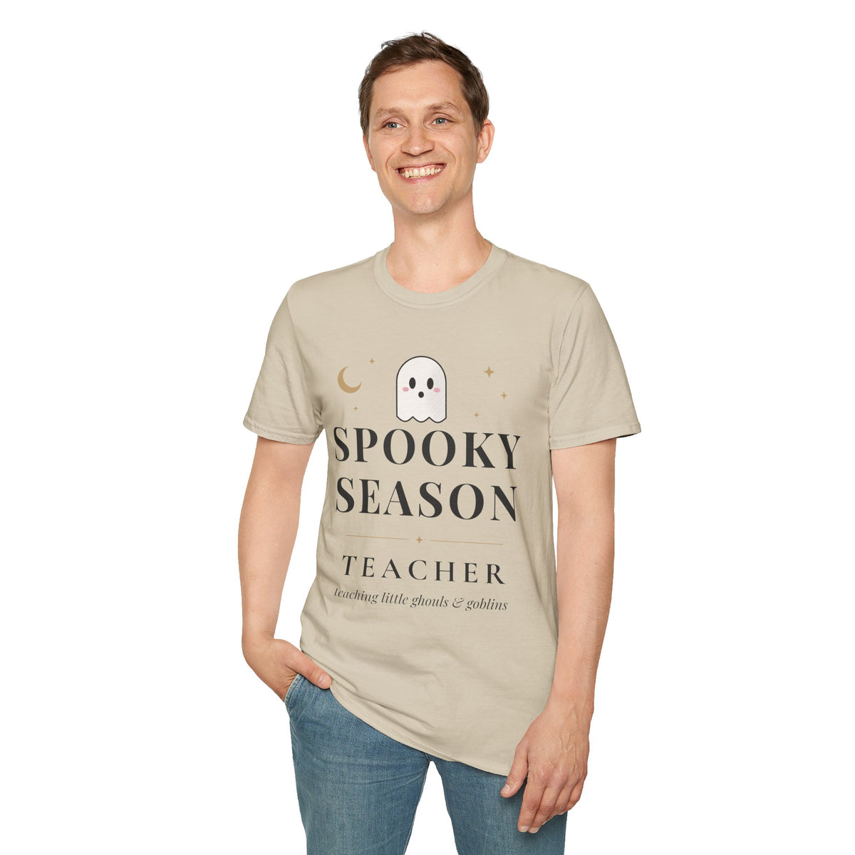 Spooky Season Teacher Shirt, Halloween Teacher Tee, Teaching Little Ghouls and Goblins, Unisex Softstyle Sand