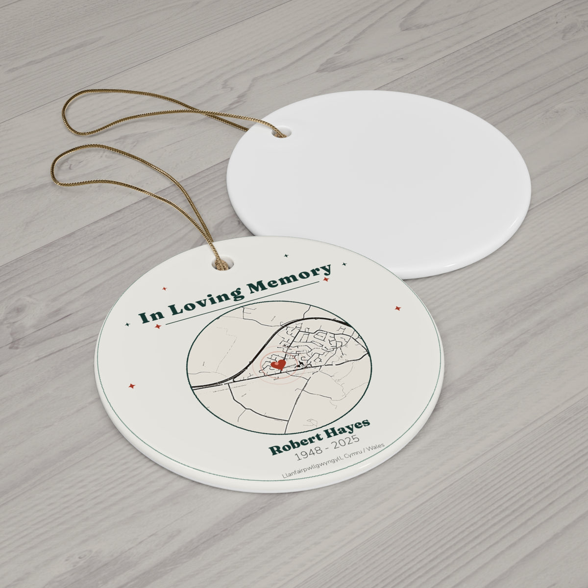 Personalized In Loving Memory Christmas Ornament, Custom Memorial Map Ornament with Name and Dates