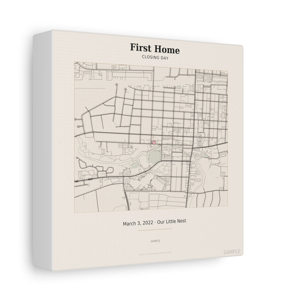 First Home Map Personalized Closing Day Canvas Print Housewarming Gift