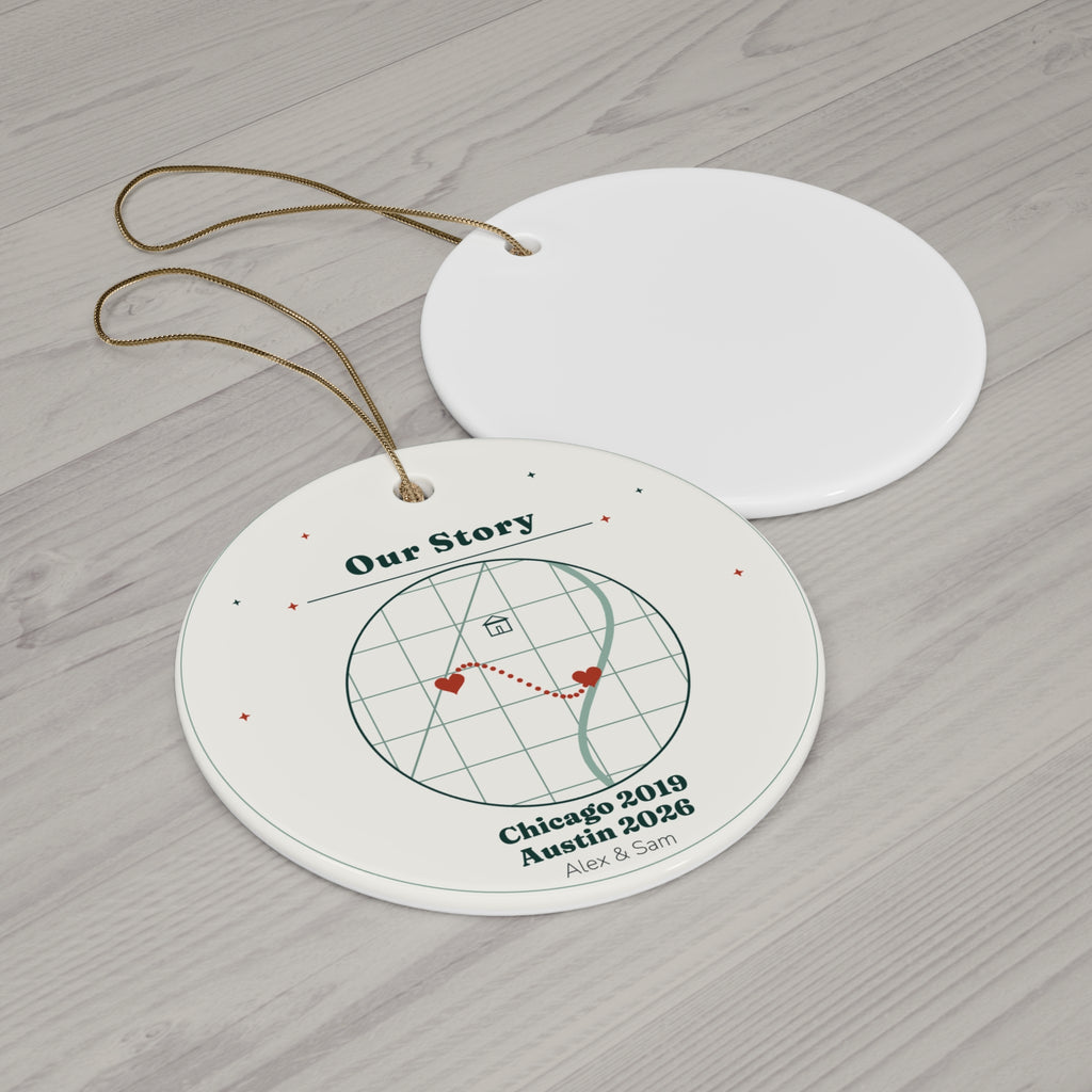 Personalized Our Story Map Ornament, Custom Couple's Journey Christmas Ornament with Two Locations and Dates