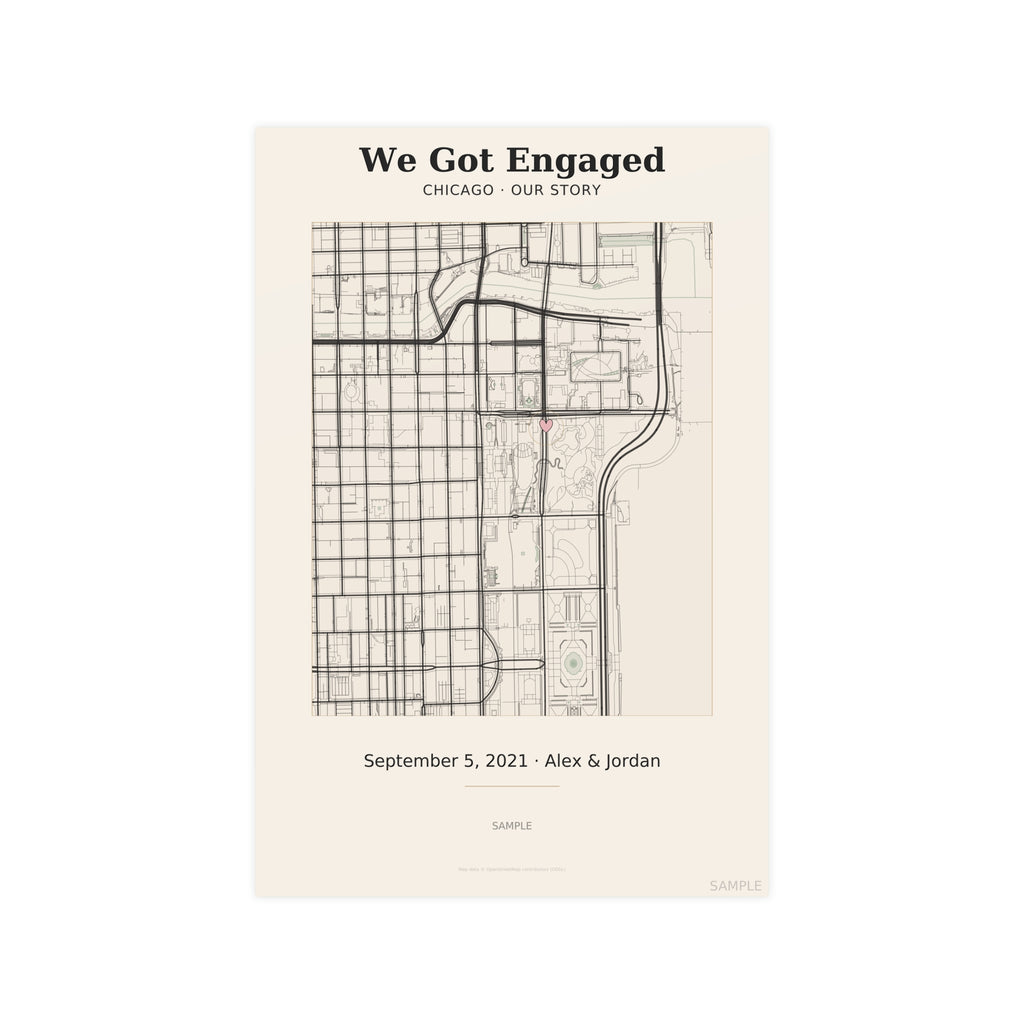 Where We Got Engaged map poster – personalized engagement map gift