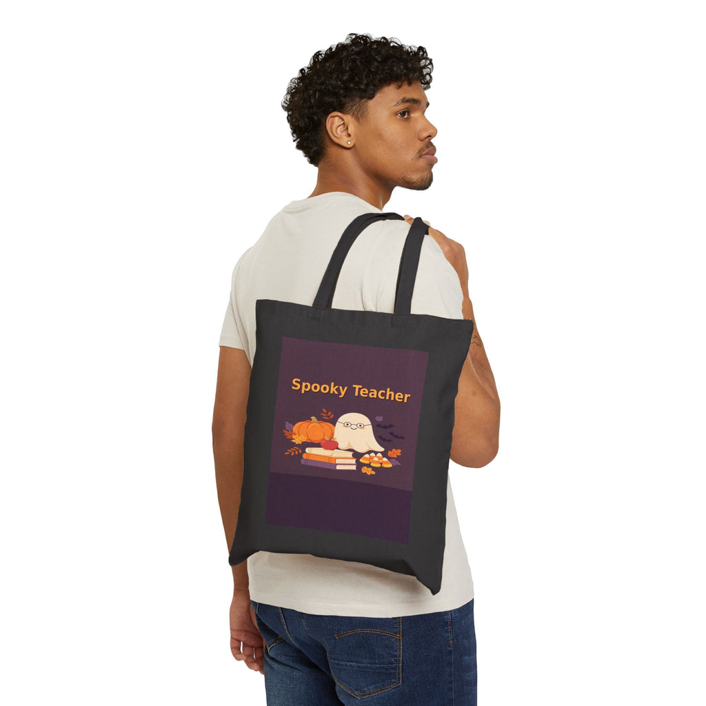 Personalized Spooky Teacher Tote Bag, Halloween Teacher Gift, Custom Name Ghost Tote, Fall Teacher Bag