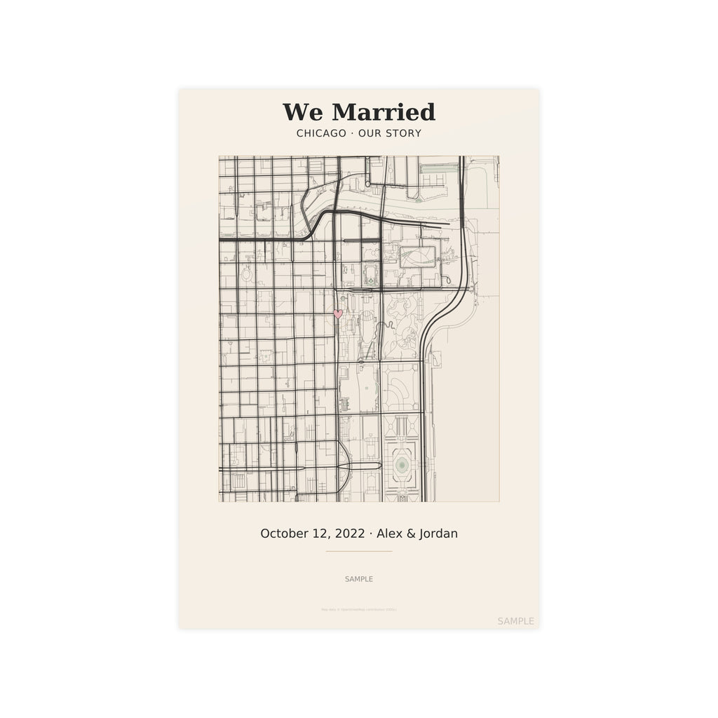 Where We Married map poster – personalized couple milestone print