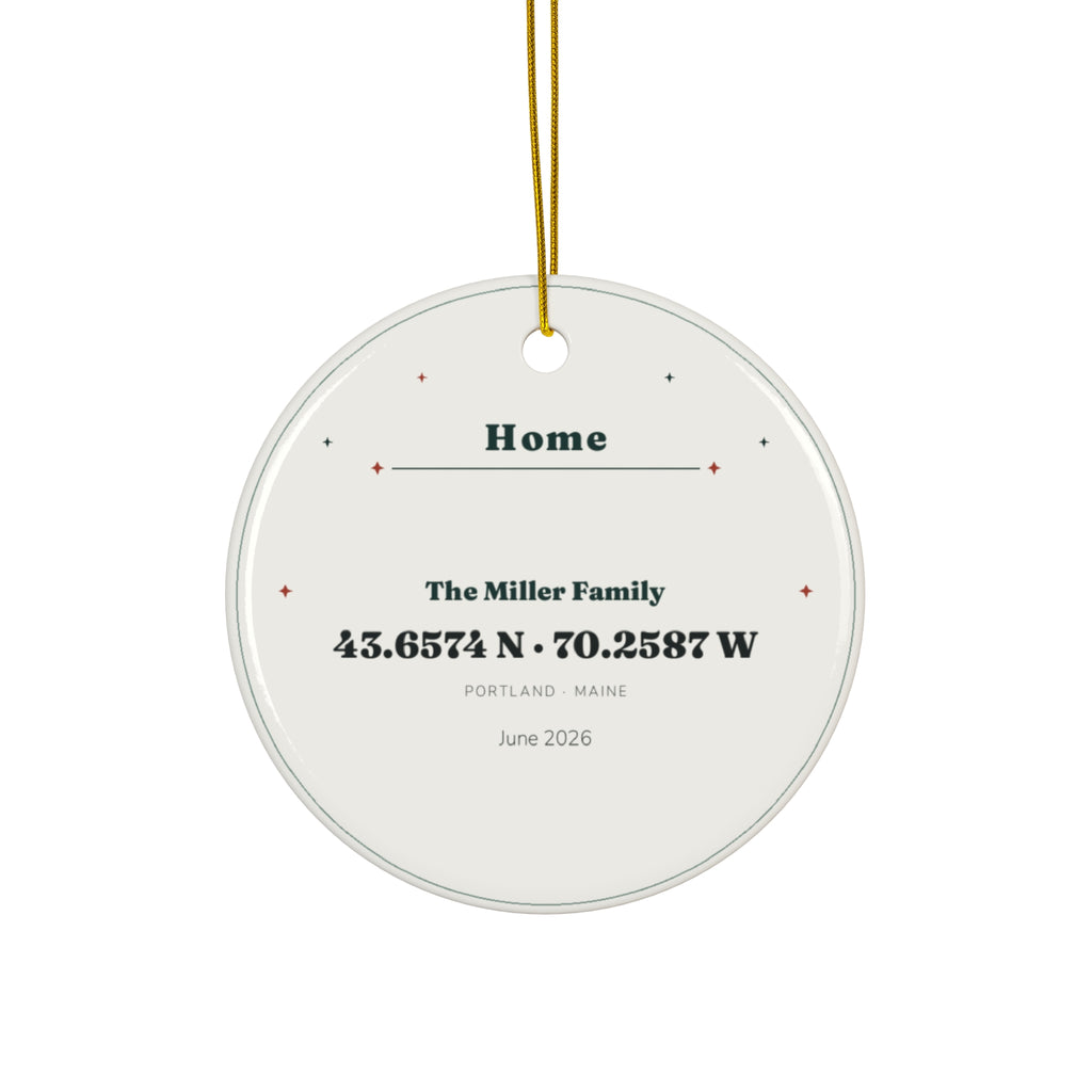 Personalized Home Coordinates Christmas Ornament, Custom GPS Coordinates Ornament with Family Name