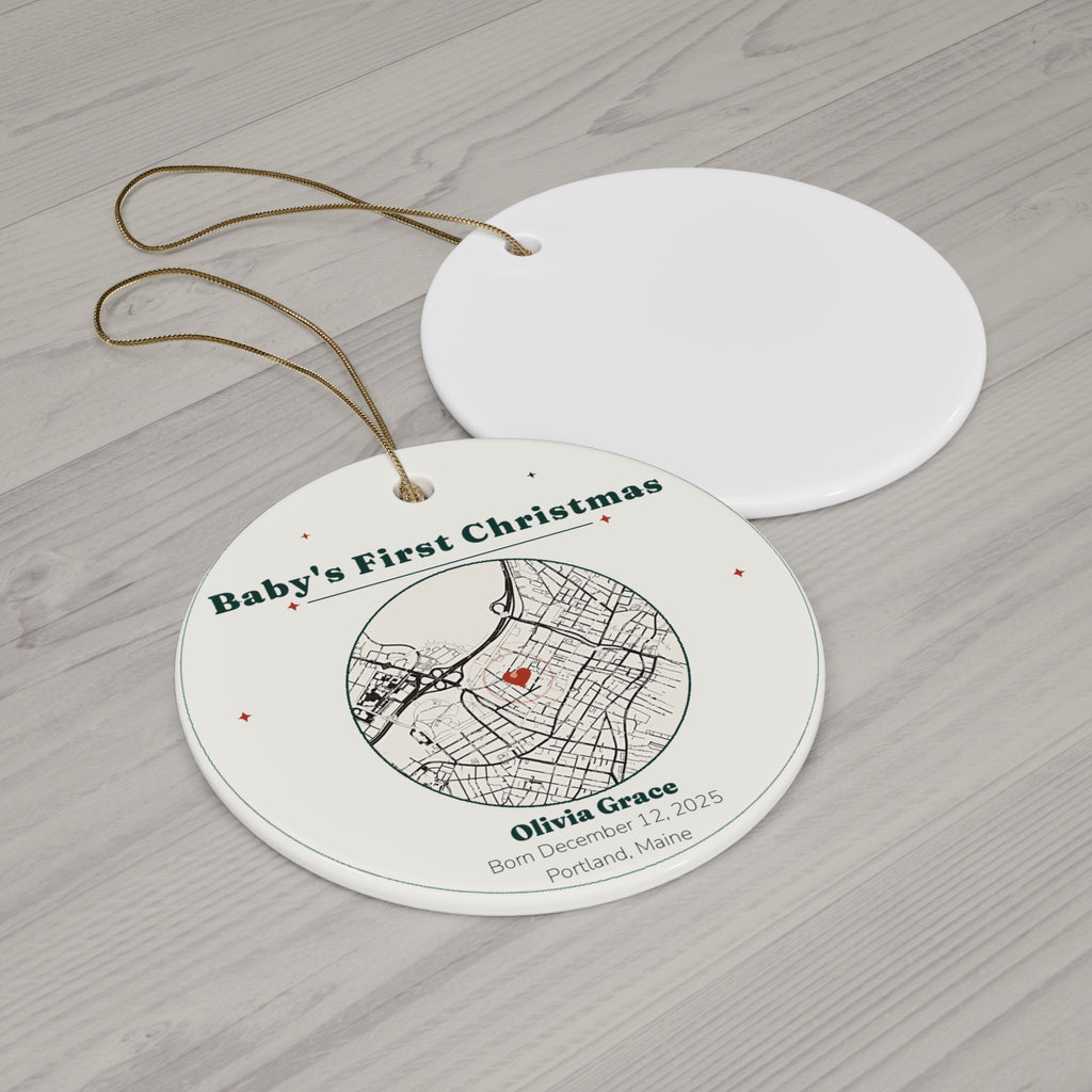 Personalized Baby's First Christmas Ornament, Custom Newborn Map Ornament with Baby Name and Birth Date