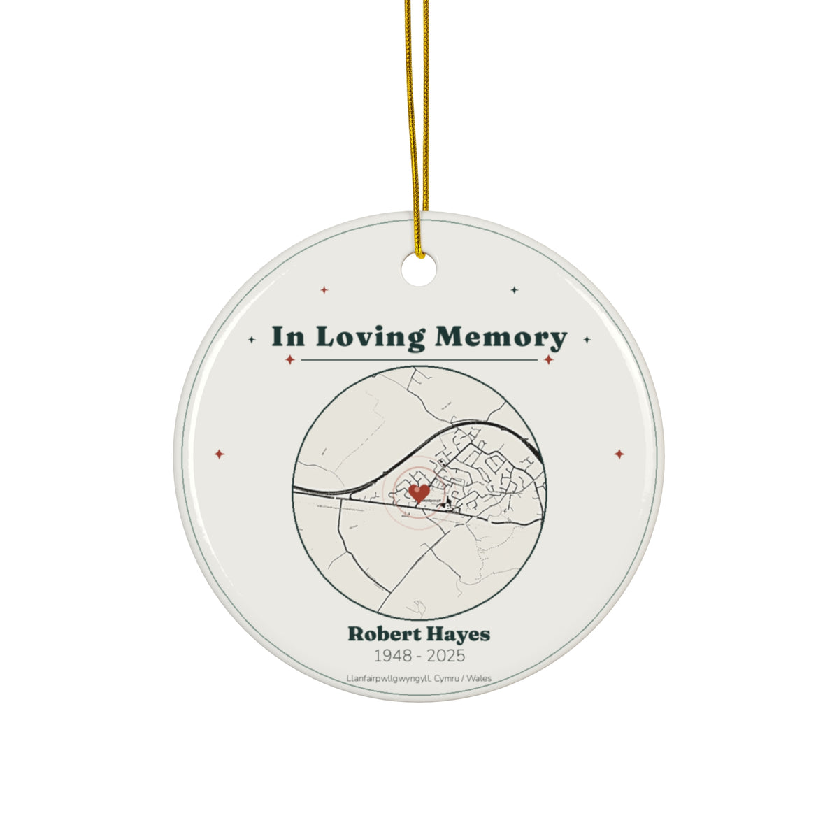 Personalized In Loving Memory Christmas Ornament, Custom Memorial Map Ornament with Name and Dates