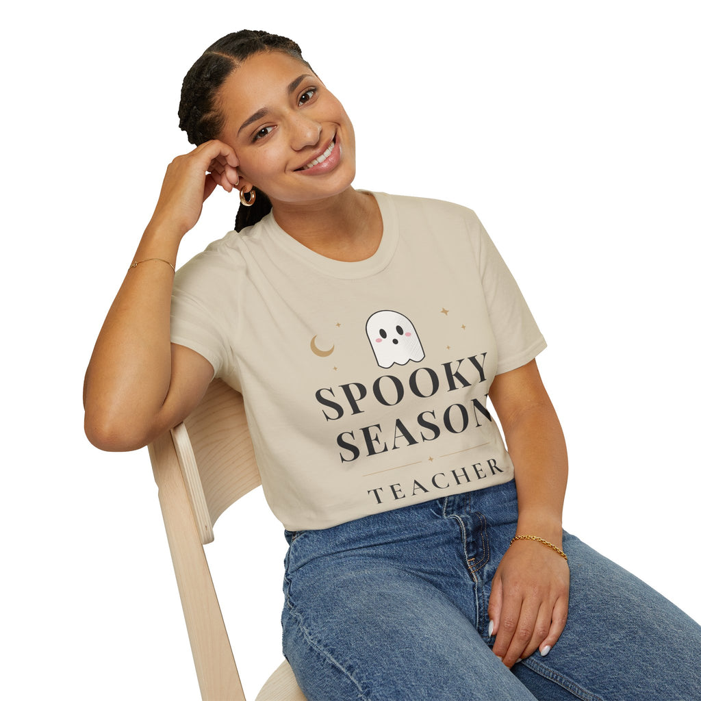 Spooky Season Teacher Shirt, Halloween Teacher Tee, Teaching Little Ghouls and Goblins, Unisex Softstyle Sand