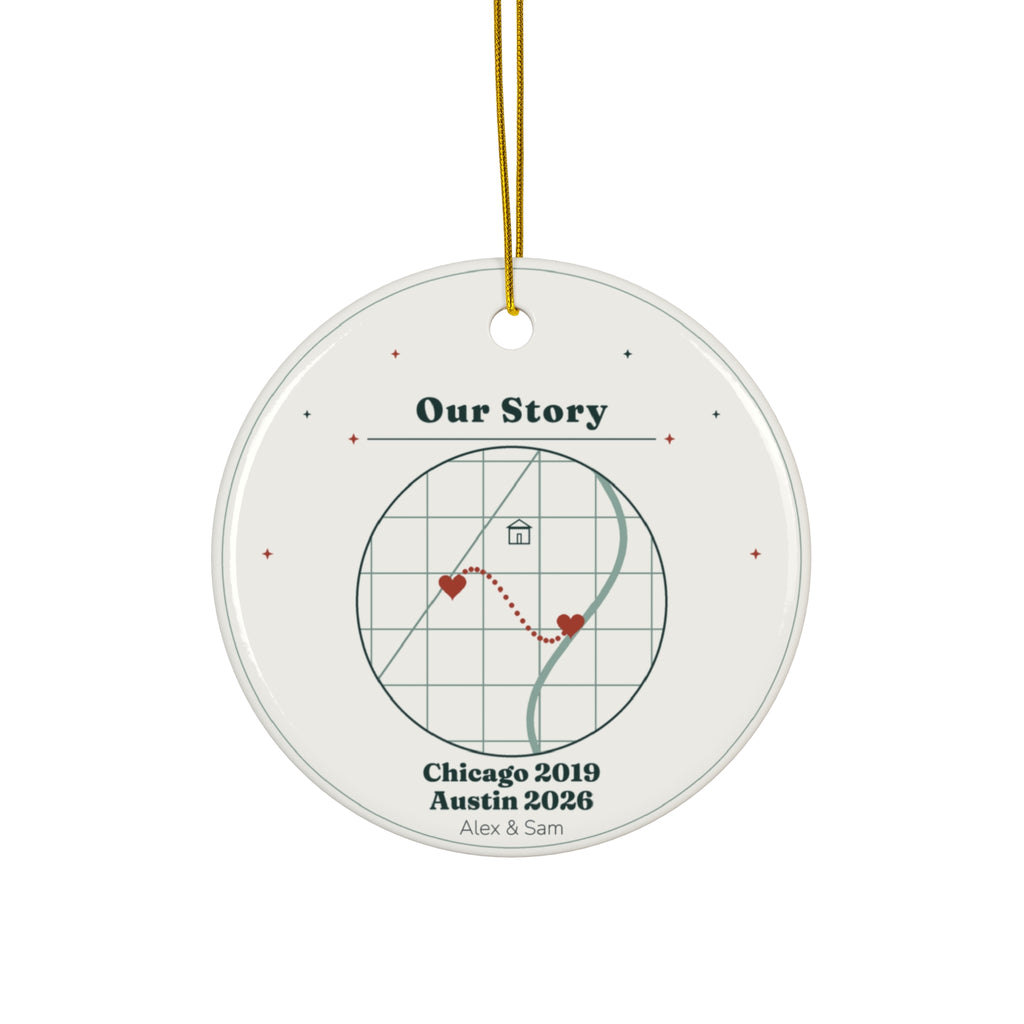 Personalized Our Story Map Ornament, Custom Couple's Journey Christmas Ornament with Two Locations and Dates