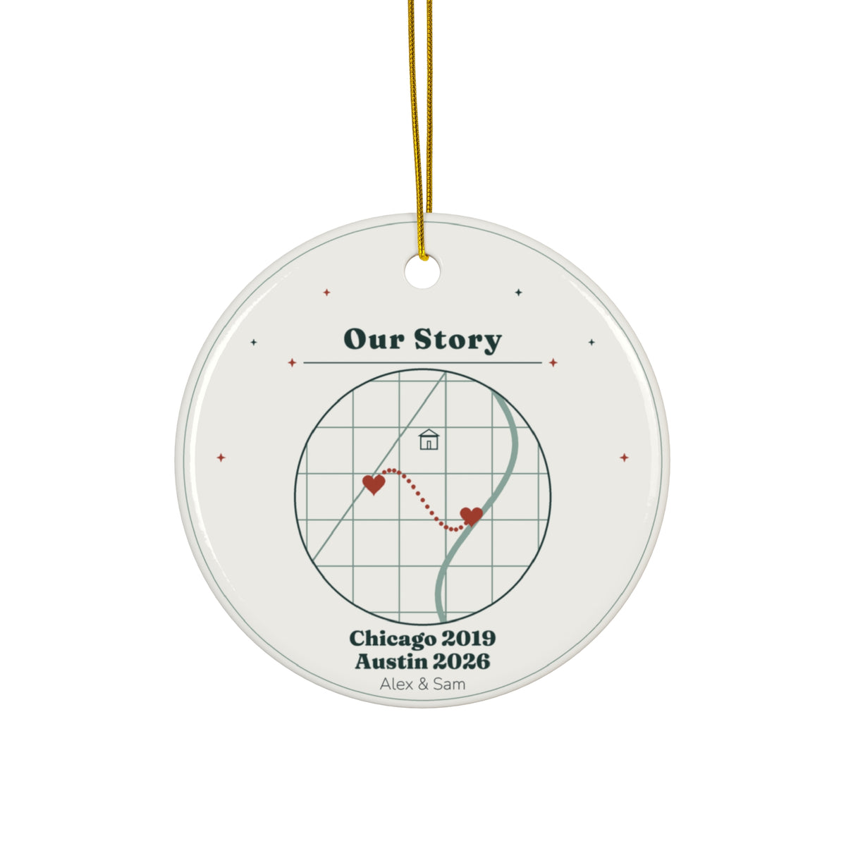 Personalized Our Story Map Ornament, Custom Couple's Journey Christmas Ornament with Two Locations and Dates