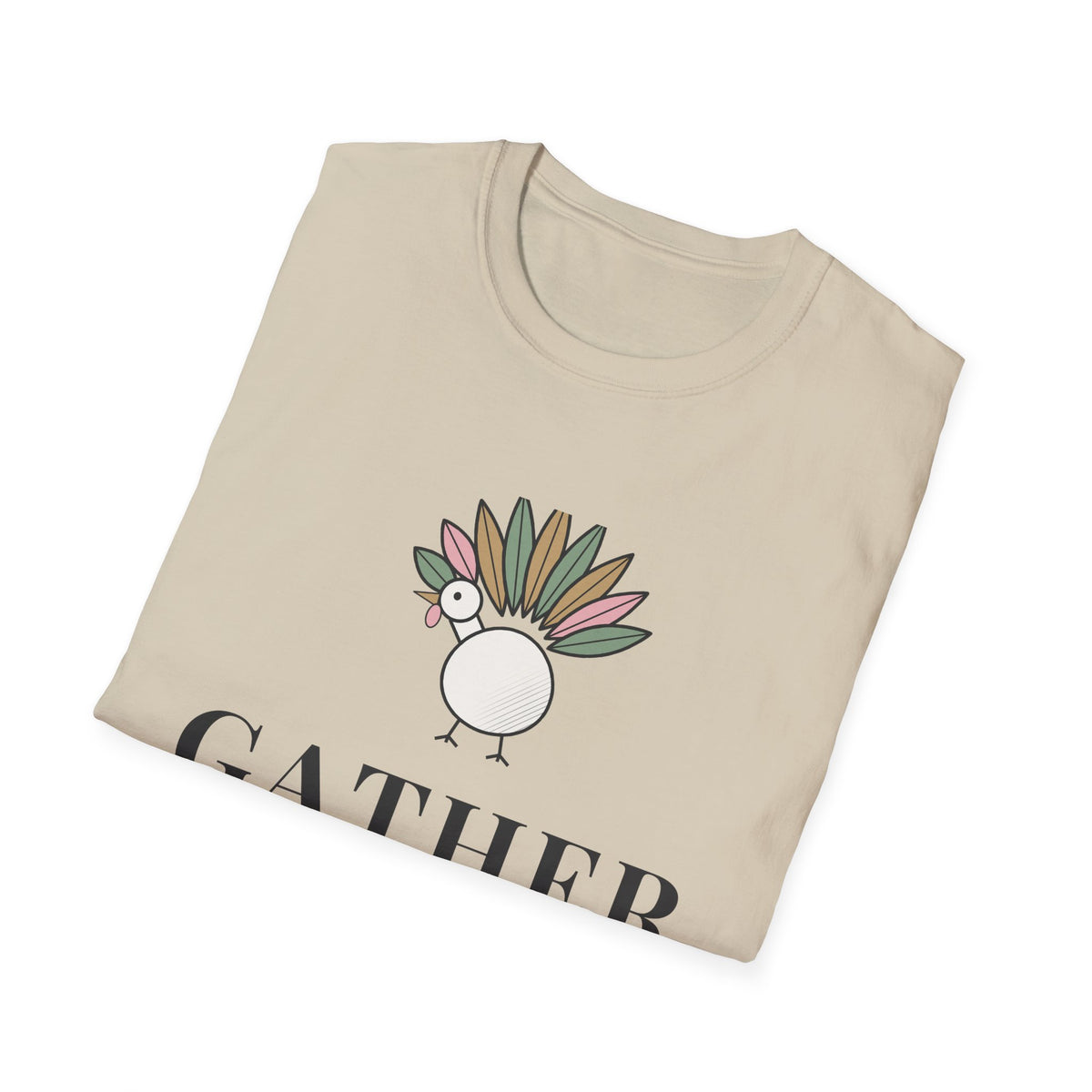 Gather Thankful Together Family Thanksgiving Shirt, Matching Turkey Tee 2026, Unisex Softstyle Sand