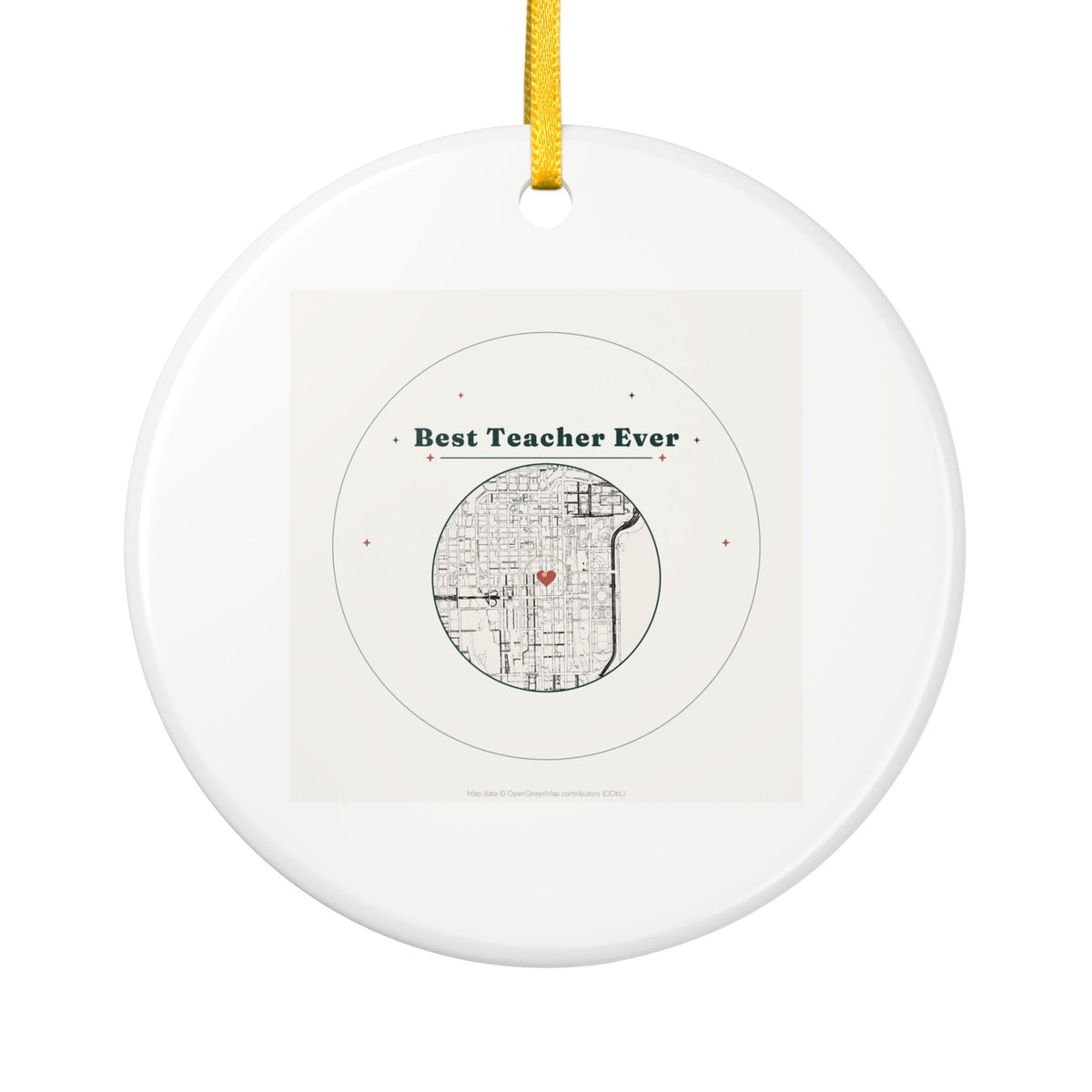 Personalized Teacher Christmas Ornament, Custom Best Teacher Ever Map Ornament with Name, School and Year