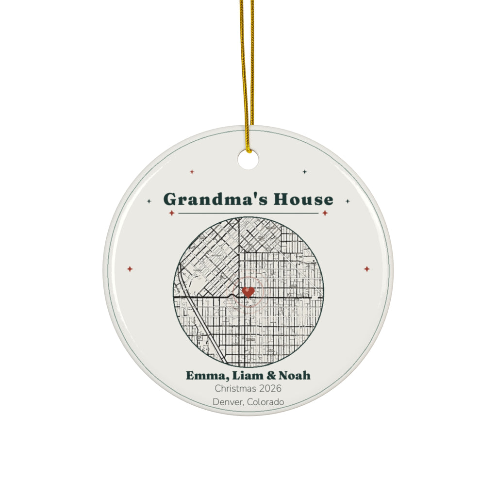Personalized Grandma's House Christmas Ornament, Custom Grandkids Names Map Ornament