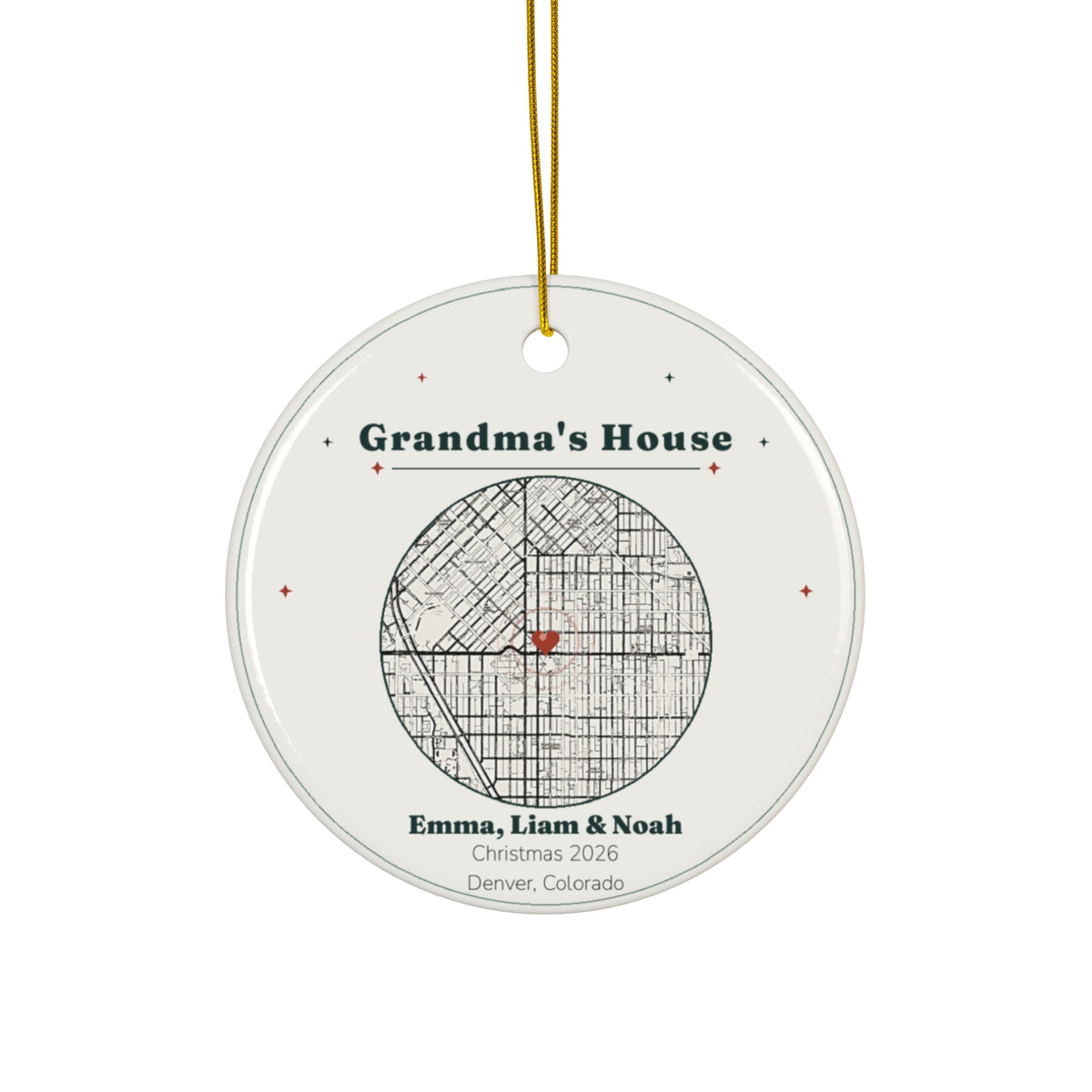 Personalized Grandma's House Christmas Ornament, Custom Grandkids Names Map Ornament