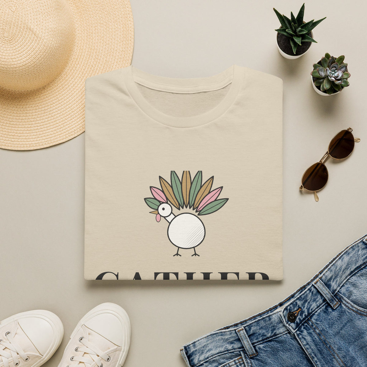 Gather Thankful Together Family Thanksgiving Shirt, Matching Turkey Tee 2026, Unisex Softstyle Sand