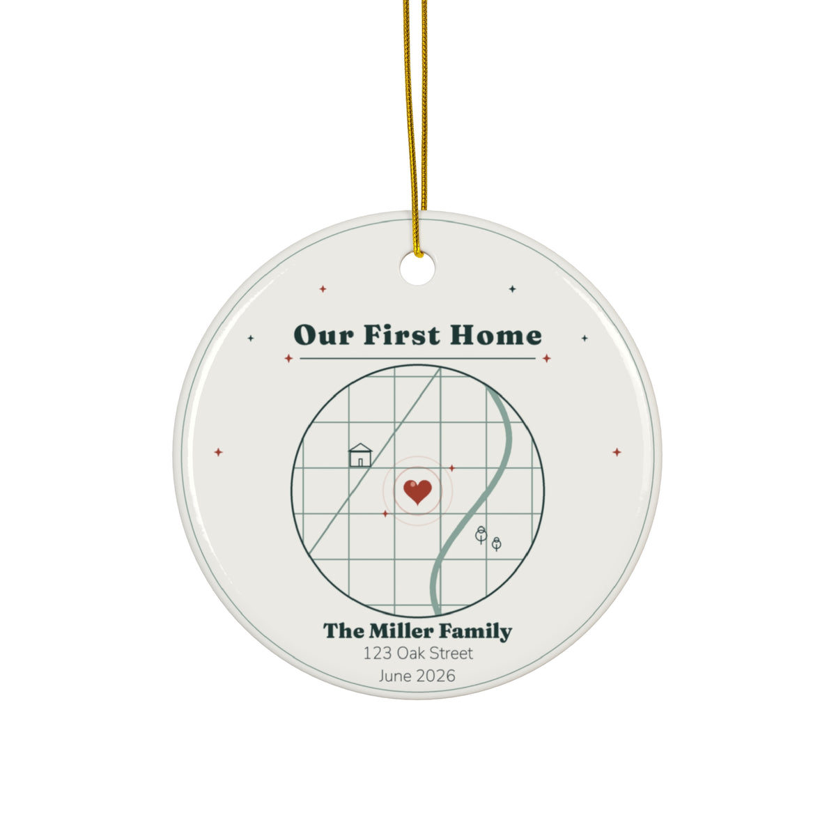 Personalized First Home Christmas Ornament, Custom New Home Map Ornament with Family Name, Address and Move Date