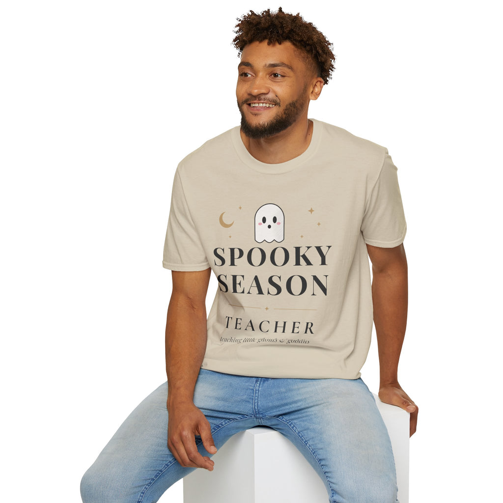 Spooky Season Teacher Shirt, Halloween Teacher Tee, Teaching Little Ghouls and Goblins, Unisex Softstyle Sand