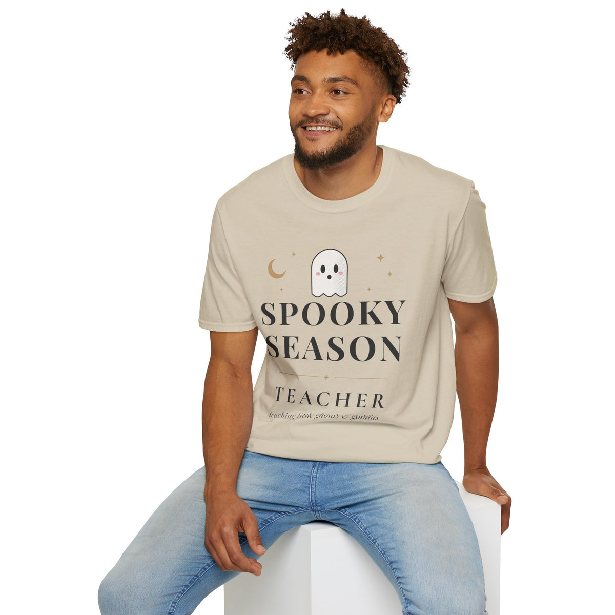 Spooky Season Teacher Shirt, Halloween Teacher Tee, Teaching Little Ghouls and Goblins, Unisex Softstyle Sand
