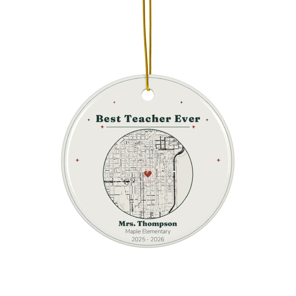 Personalized Teacher Christmas Ornament, Custom Best Teacher Ever Map Ornament with Name, School and Year