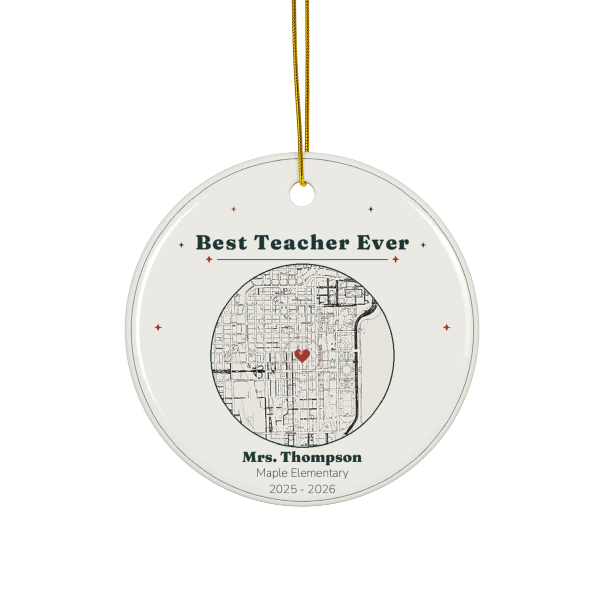 Personalized Teacher Christmas Ornament, Custom Best Teacher Ever Map Ornament with Name, School and Year