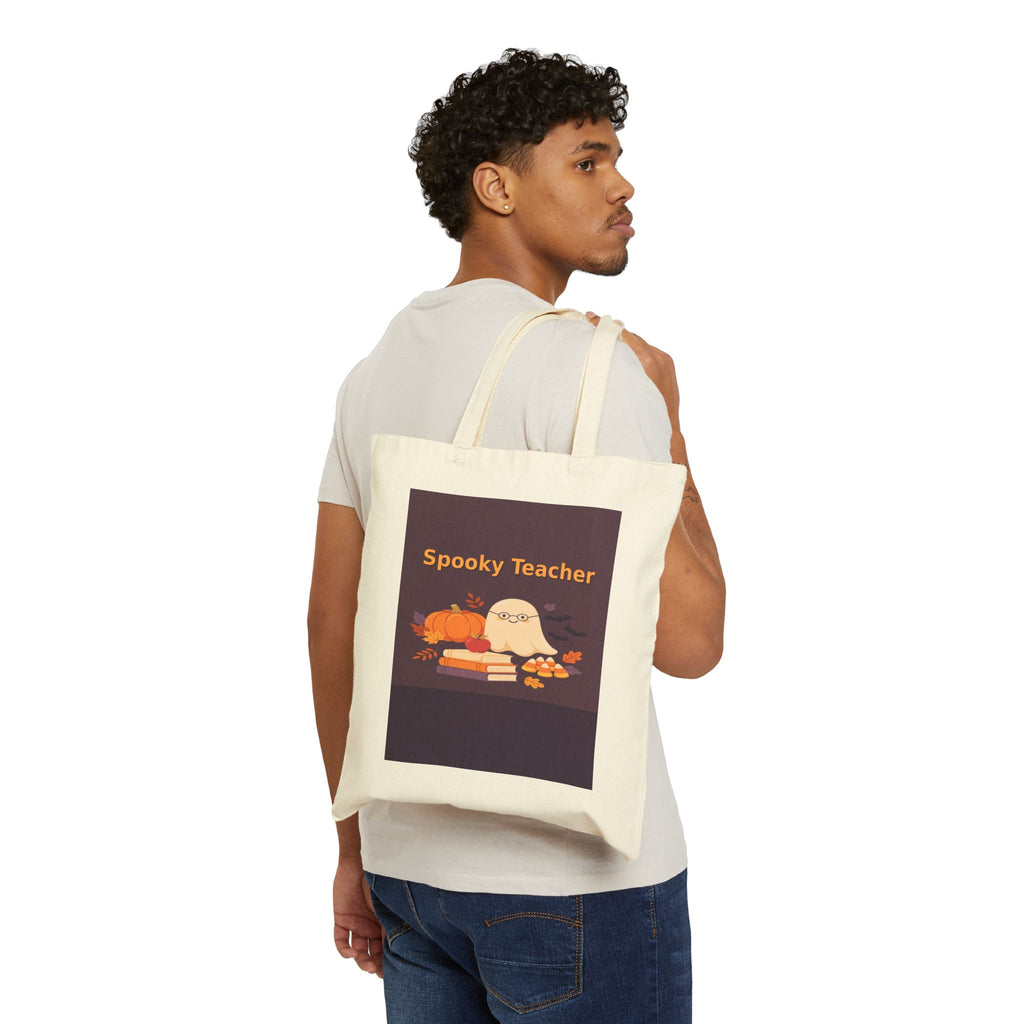 Personalized Spooky Teacher Tote Bag, Halloween Teacher Gift, Custom Name Ghost Tote, Fall Teacher Bag