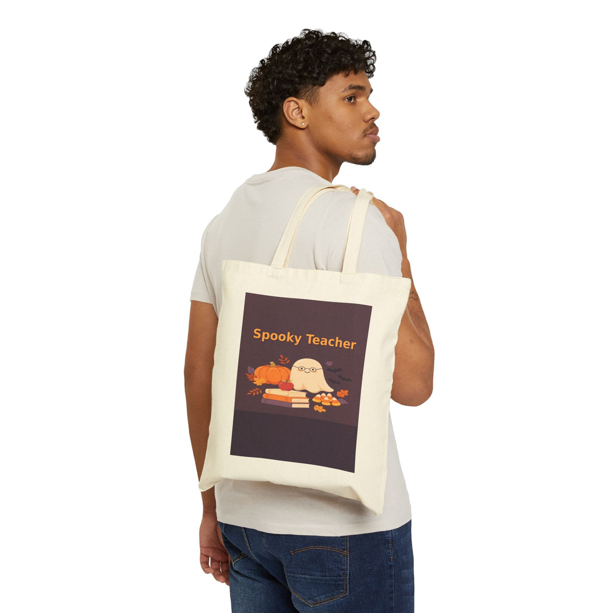 Personalized Spooky Teacher Tote Bag, Halloween Teacher Gift, Custom Name Ghost Tote, Fall Teacher Bag