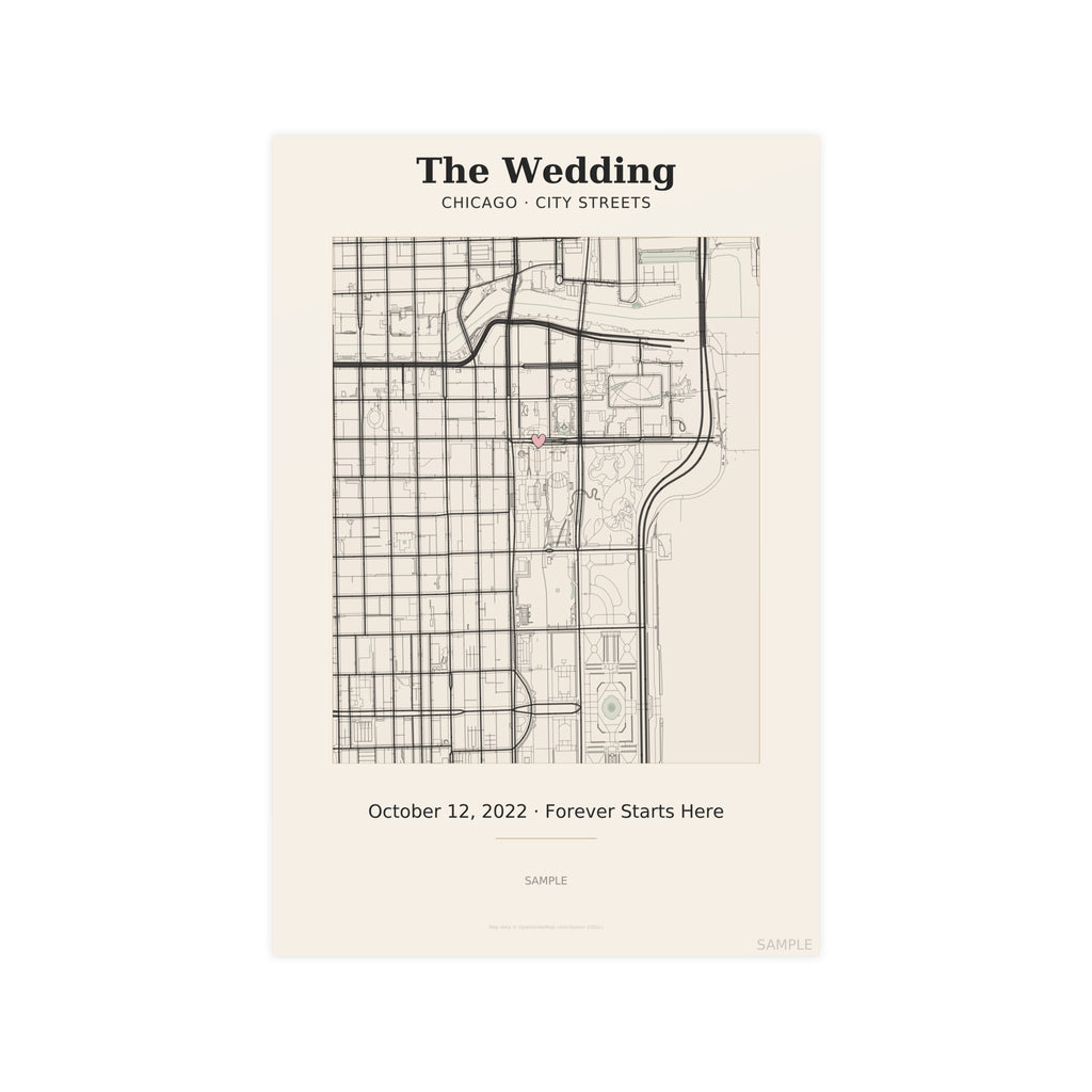 Personalized wedding city map poster – custom venue street map anniversary gift