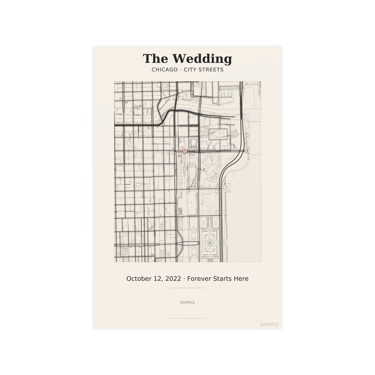 Personalized wedding city map poster – custom venue street map anniversary gift