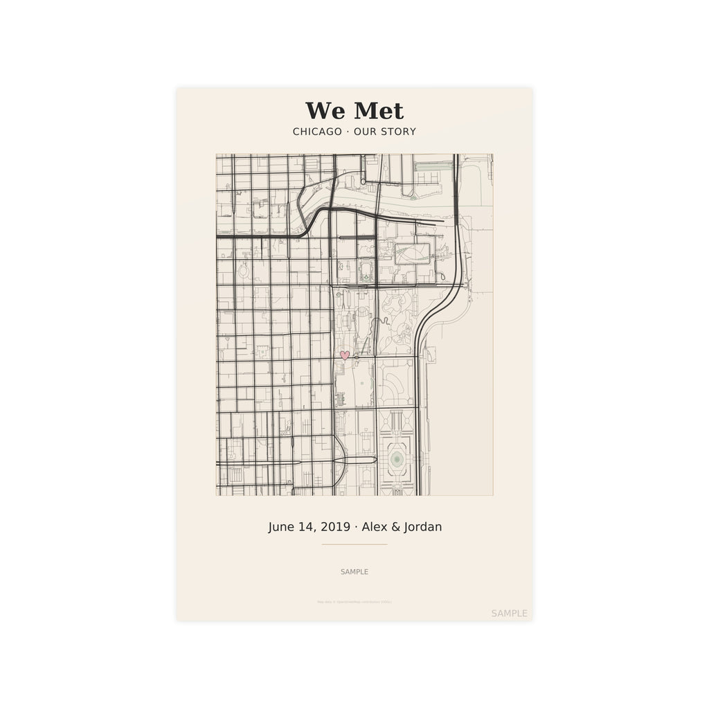 Where We Met map poster – personalized couple milestone print
