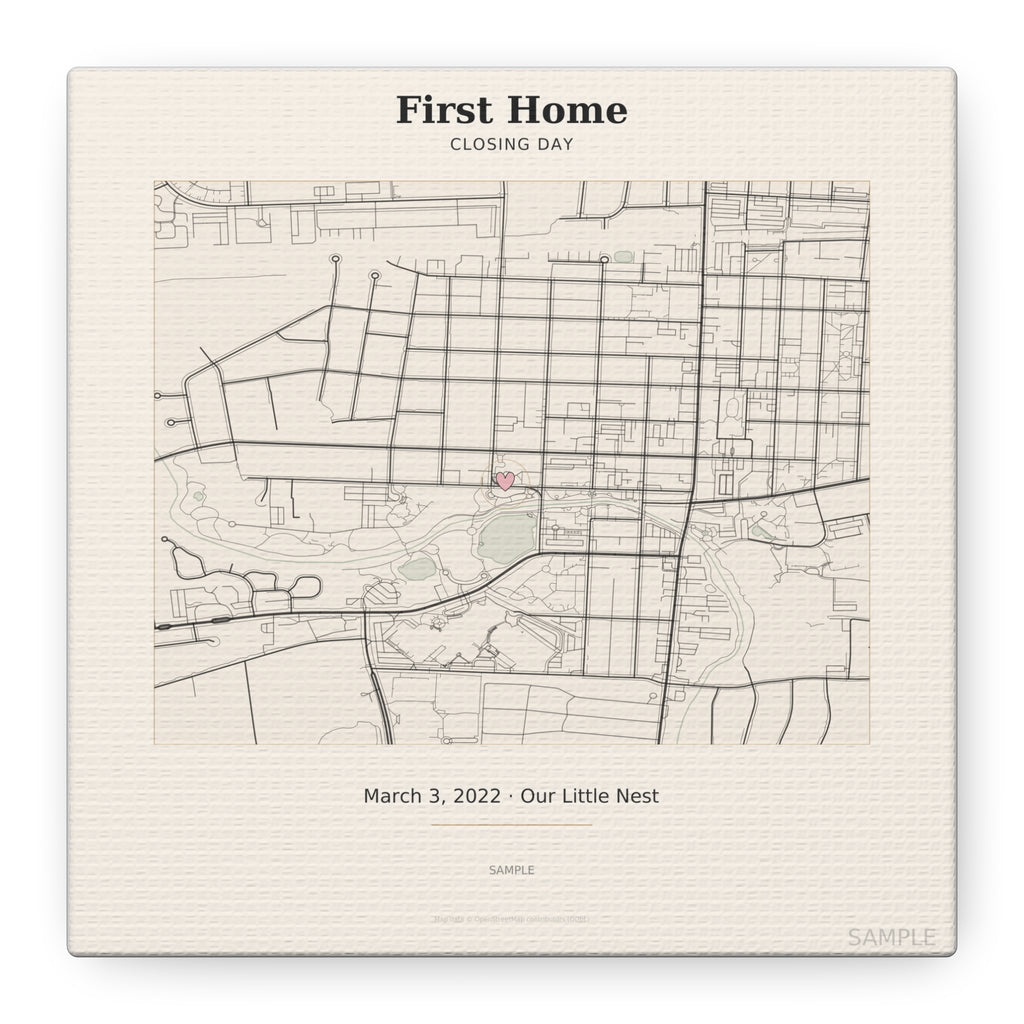 First Home map canvas – personalized closing-day housewarming gift