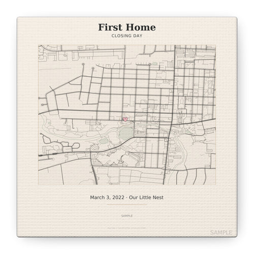 First Home map canvas – personalized closing-day housewarming gift