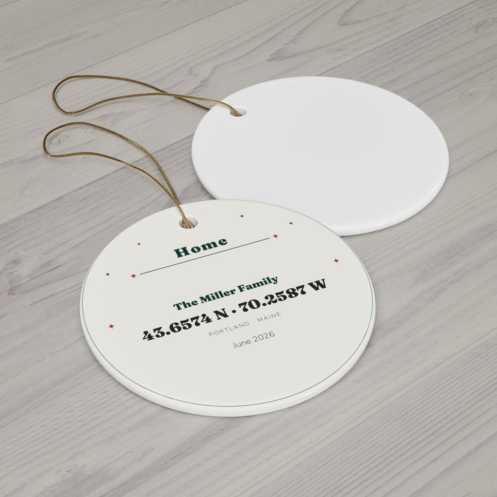 Personalized Home Coordinates Christmas Ornament, Custom GPS Coordinates Ornament with Family Name