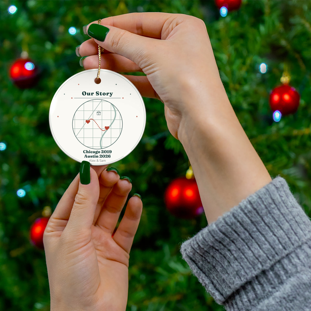 Personalized Our Story Map Ornament, Custom Couple's Journey Christmas Ornament with Two Locations and Dates