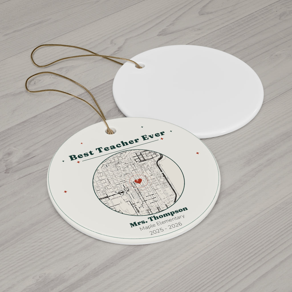 Personalized Teacher Christmas Ornament, Custom Best Teacher Ever Map Ornament with Name, School and Year