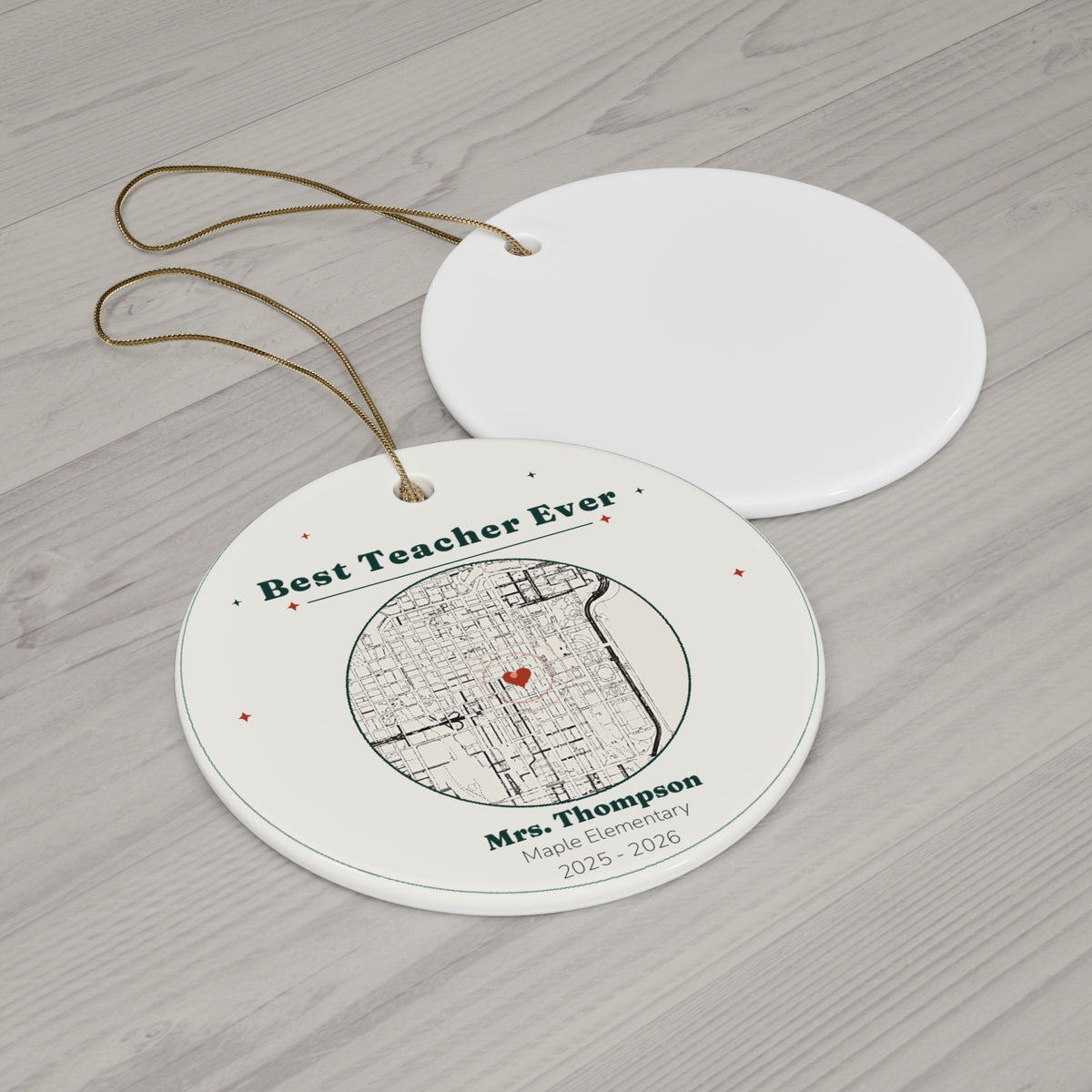 Personalized Teacher Christmas Ornament, Custom Best Teacher Ever Map Ornament with Name, School and Year