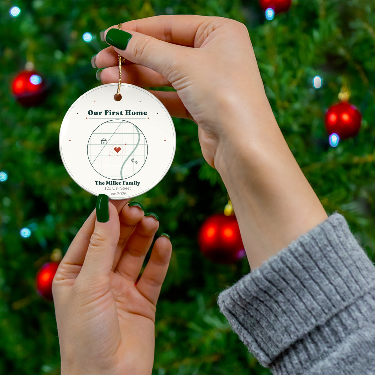 Personalized First Home Christmas Ornament, Custom New Home Map Ornament with Family Name, Address and Move Date